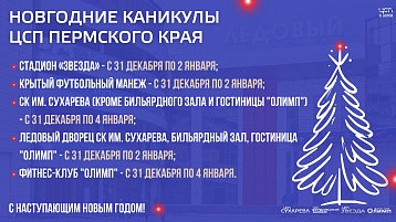 Режим работы объектов ЦСП ПК в новогодние праздники